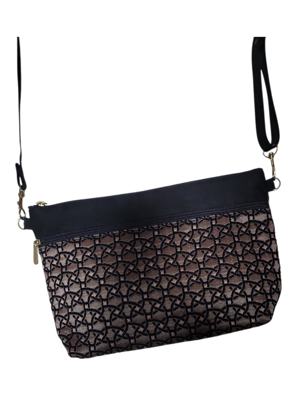 Womens Black & Bronze Patterned Crossbody Bag - Elegant Everyday Shoulder Bag